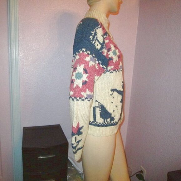 Vtg Woolrich Cardigan Womens Size S Wool Mock Neck Fair Isle Colorful Sweater EC - Picture 6 of 10